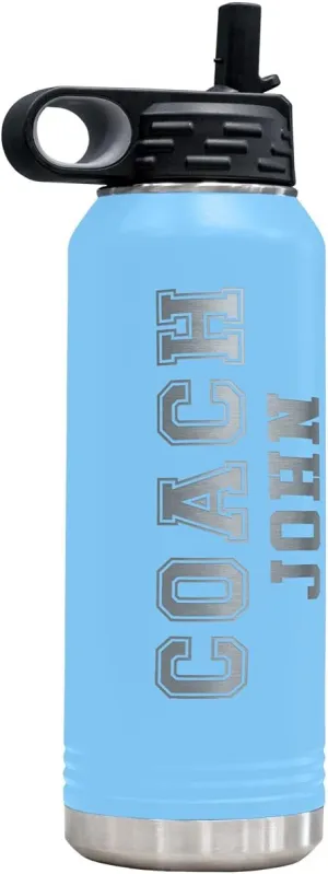 PlaqueMaker Customizable Coach Water Bottle - Include Your Personal Text (Light Blue)