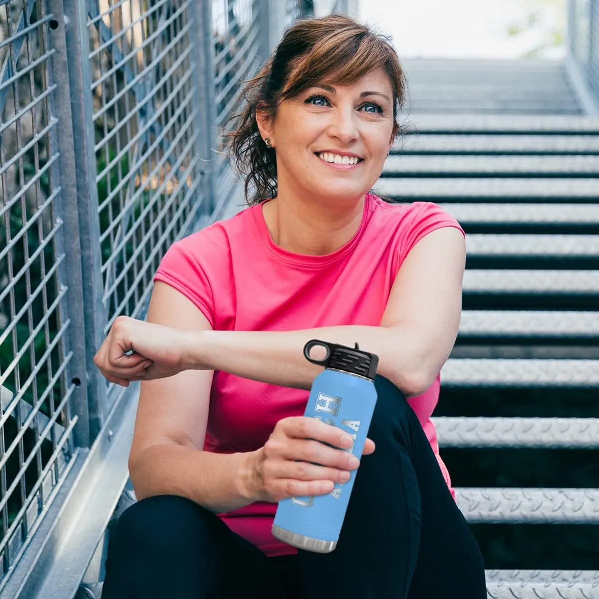 PlaqueMaker Customizable Coach Water Bottle - Include Your Personal Text (Light Blue)