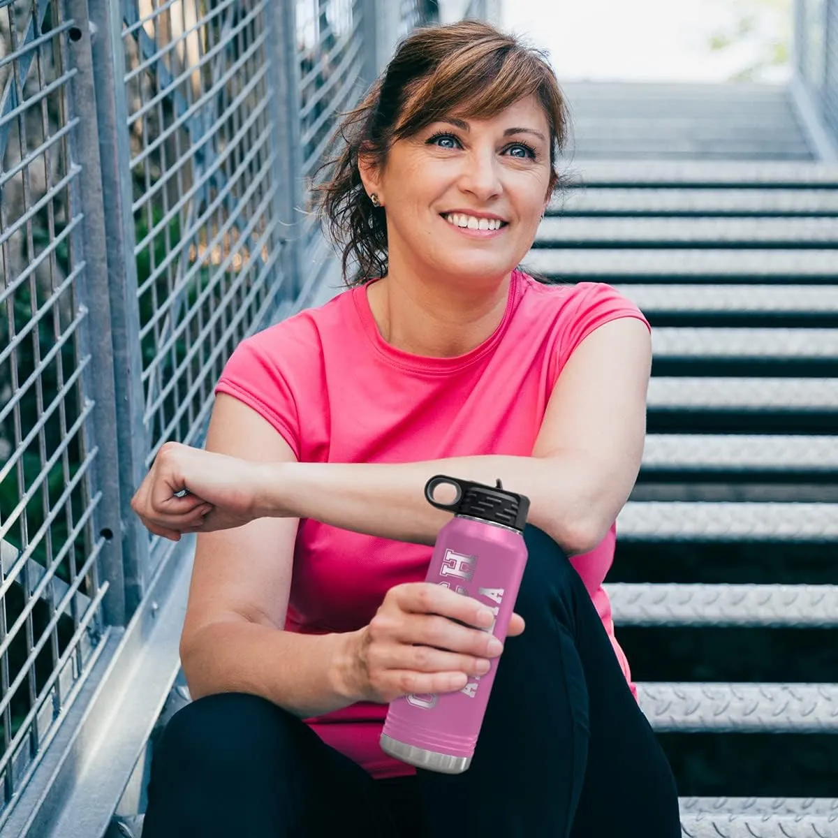 PlaqueMaker Customizable Coach Water Bottle - Include Your Personal Text (Pink)
