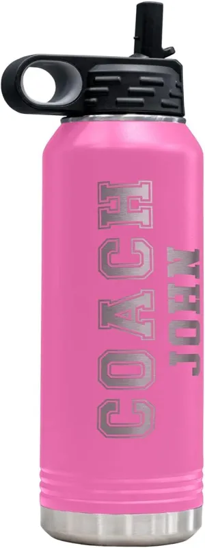 PlaqueMaker Customizable Coach Water Bottle - Include Your Personal Text (Pink)