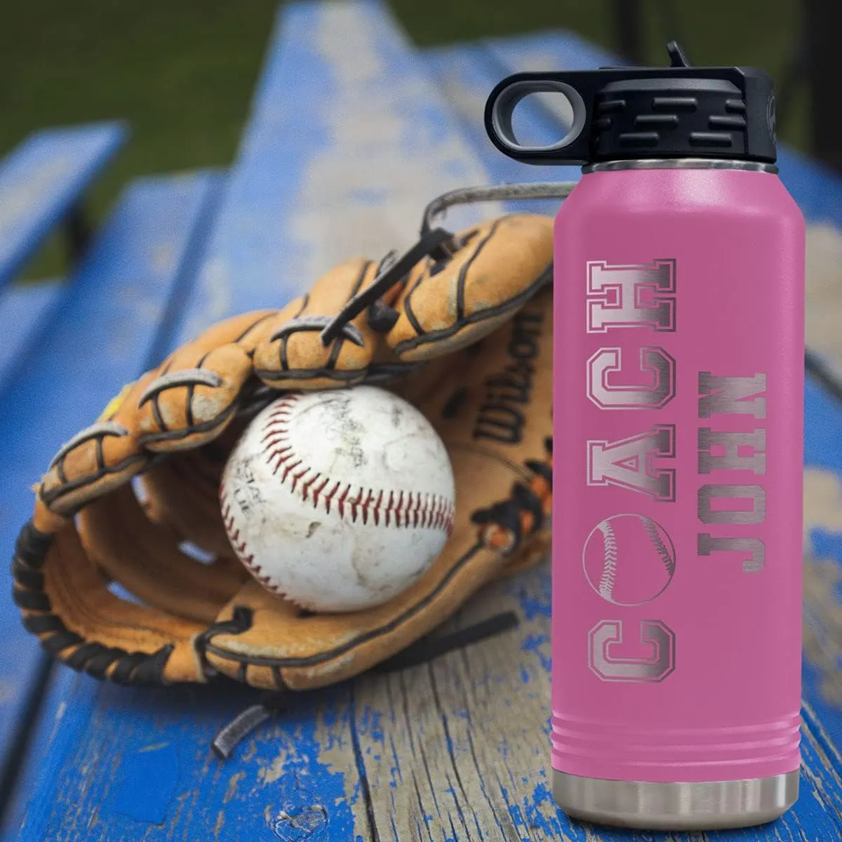 PlaqueMaker Customizable Coach Water Bottle - Include Your Personal Text (Pink)