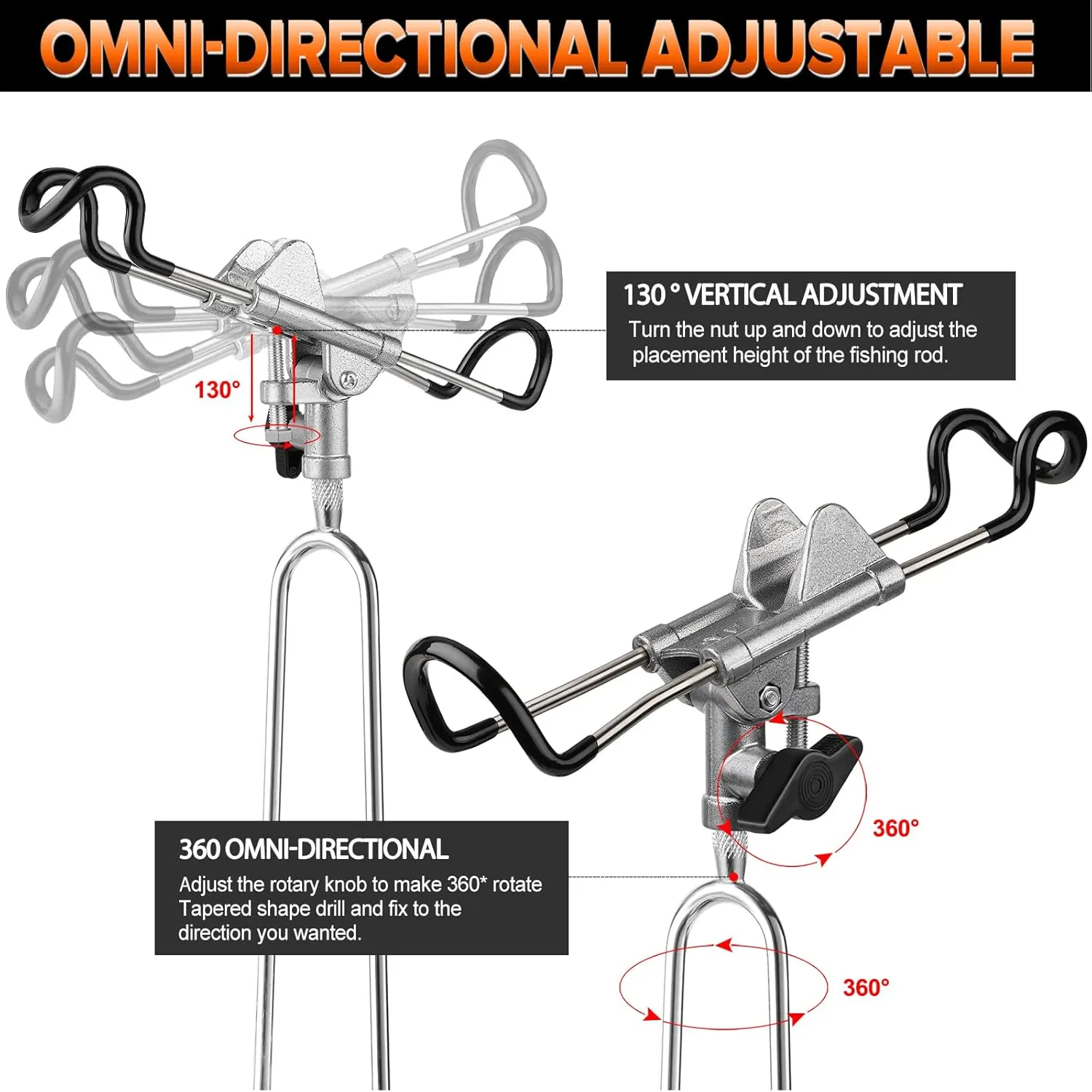 PLUSINNO Fishing Rod Holders - Upgraded 360 Degree Adjustable Fishing Pole Stand Equipment for Bank, Beach, Gift for Men