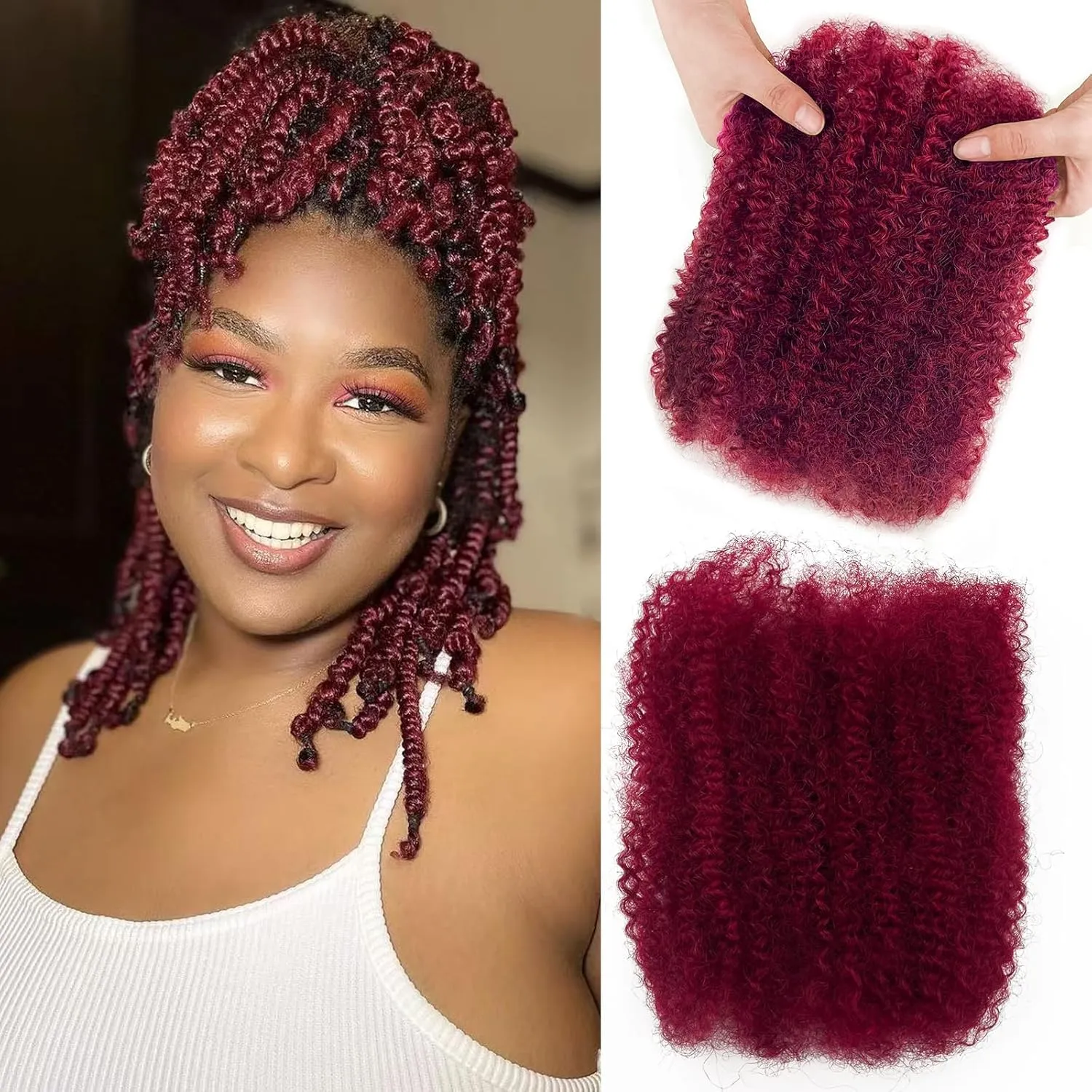 poetically 10 Inch Afro Kinkys Bulk Human Hair 99j Afro Kinky Curly Human Hair Bulk for Dreadlock Extensions,Micro Locs,Twists, Braids and Repair Locs