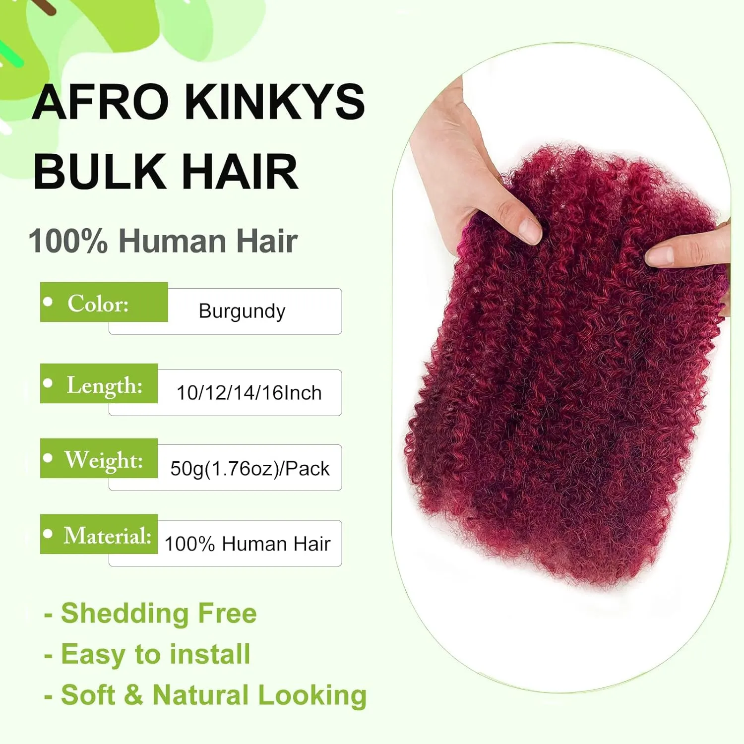 poetically 10 Inch Afro Kinkys Bulk Human Hair 99j Afro Kinky Curly Human Hair Bulk for Dreadlock Extensions,Micro Locs,Twists, Braids and Repair Locs