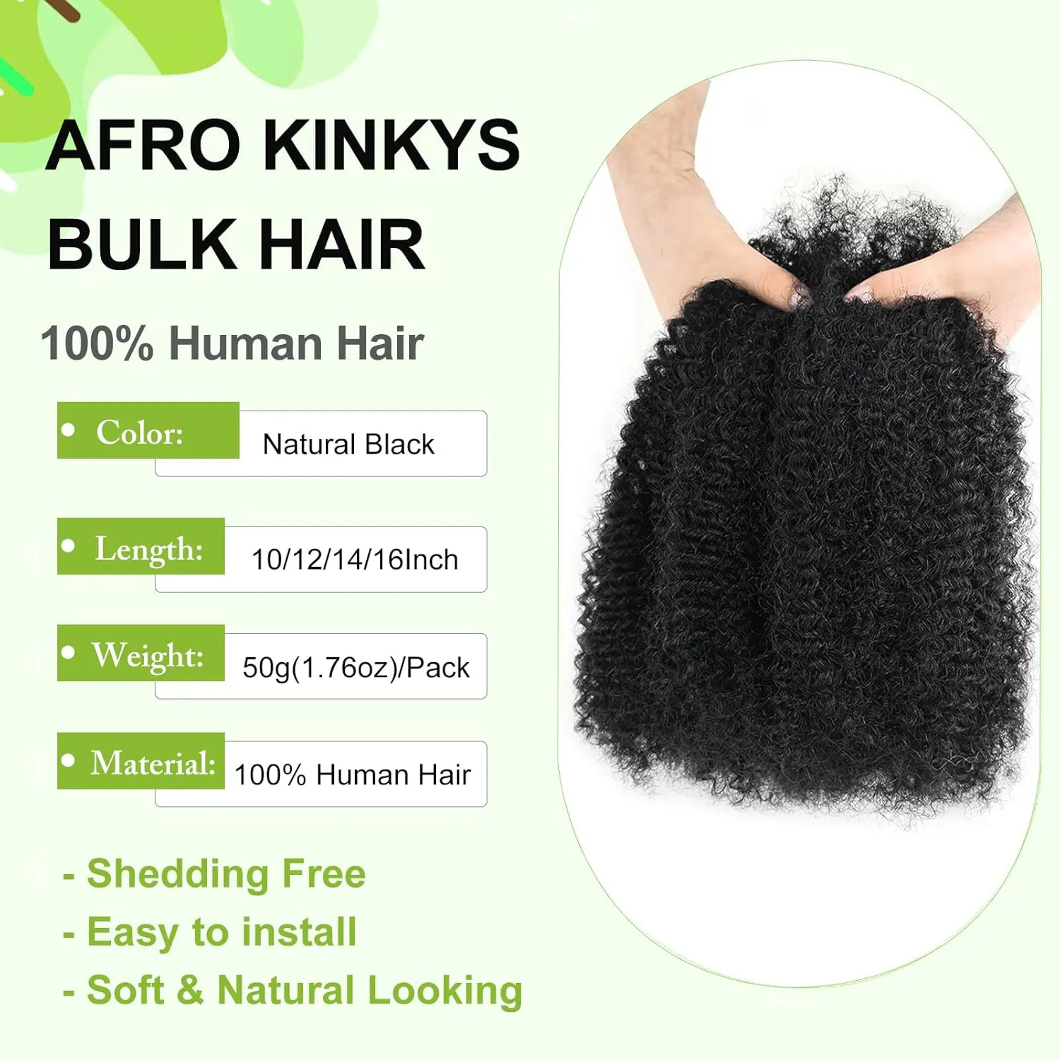 poetically 10 Inch Afro Kinkys Bulk Human Hair Kinky Twist Hair 50g Dreadlock Extensions for Soft Locs Natural Black Kinky Curly Afro Twist Hair