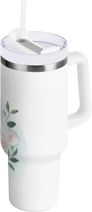 Poeticcity Stainless Steel Car Travel Mug, Thermal Tumbler Insulated Water Bottle Hot Holder Vacuum Coffee Cold Tea Cup 40 oz White Cartoon Koala Bear Clime Tree Trunk with Green Leaves
