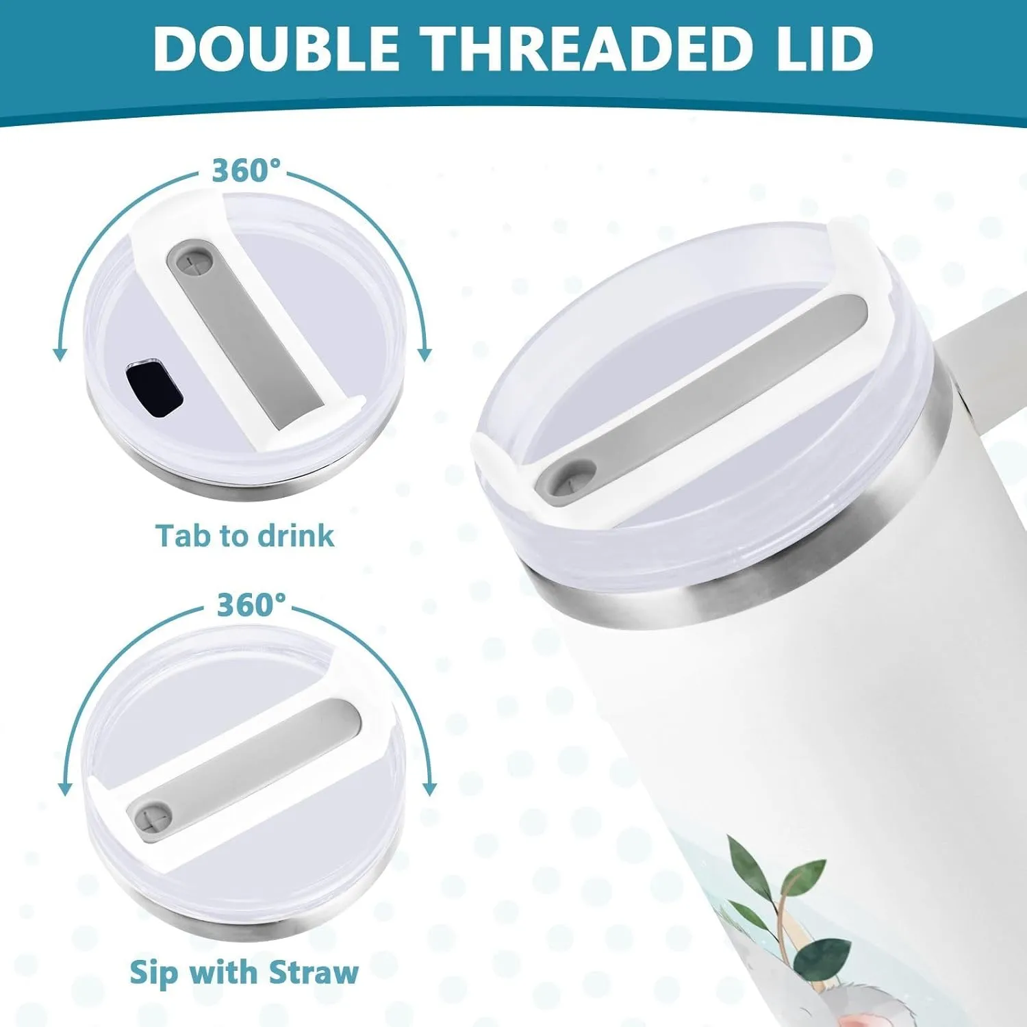 Poeticcity Stainless Steel Car Travel Mug, Thermal Tumbler Insulated Water Bottle Hot Holder Vacuum Coffee Cold Tea Cup 40 oz White Cartoon Koala Bear Clime Tree Trunk with Green Leaves