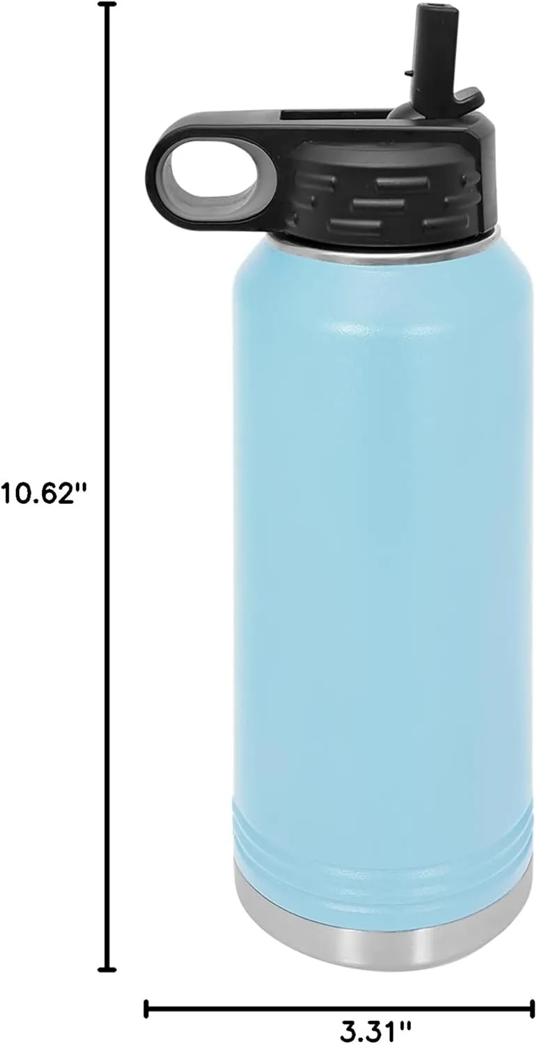 Polar Camel 32 oz Stainless Steel Water Bottle with Flip Top Lid and Straw (Light Blue)