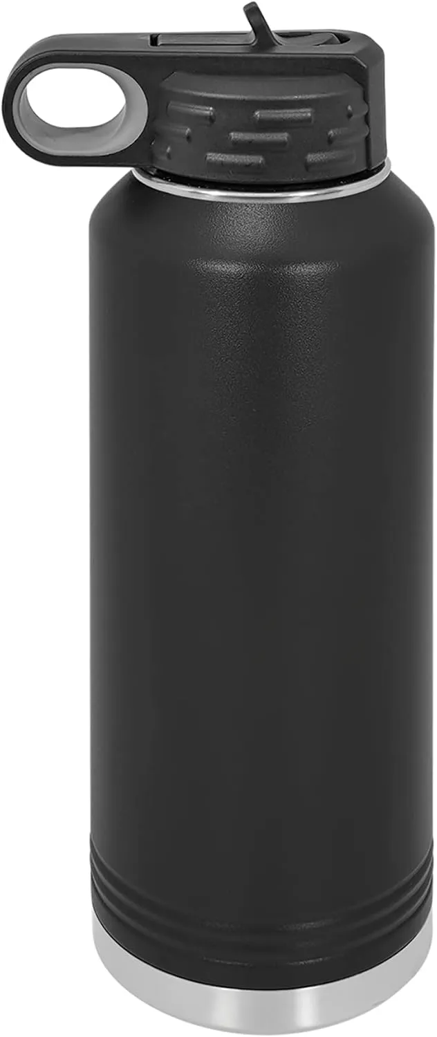 Polar Camel 40 oz Stainless Steel Water Bottle with Flip Top Lid and Straw (Black)