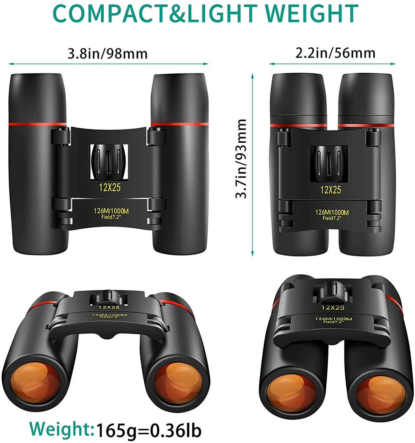 POLDR 12X25 Small Pocket Binoculars Compact Adults, Mini Kids Binoculars Boys for Bird Watching,Concert Theater Opera