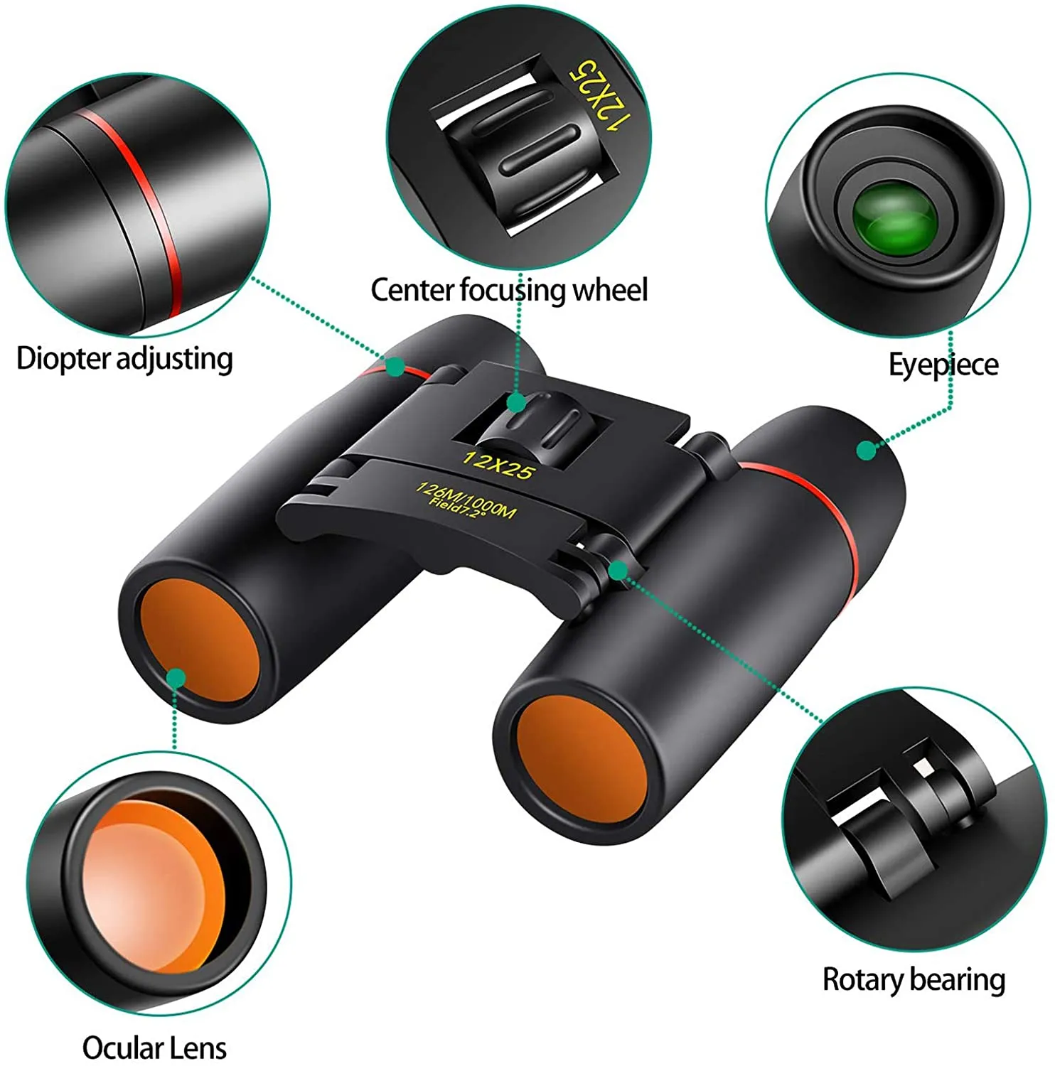POLDR 12X25 Small Pocket Binoculars Compact Adults, Mini Kids Binoculars Boys for Bird Watching,Concert Theater Opera
