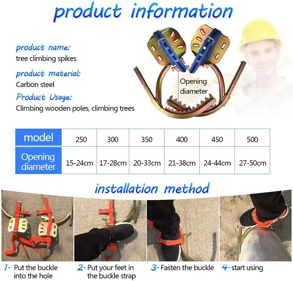 Pole Climbing Spikes, Tree Climbing Gear with Safe Belt, Adjustable Tree Climbing Spikes for Climbing Hunting Observation Picking Fruit,400model