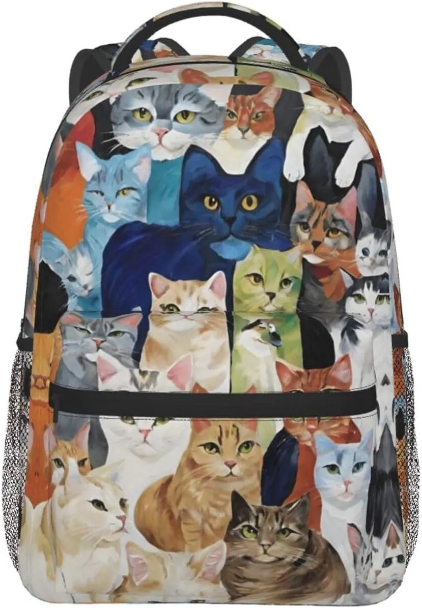 Polyester Daypack Backpack for Trekking Picnic Walking Cycling - Large Capacity Anti-Theft Multipurpose Shoulder Bag, Cats Animal Art Casual Daypack