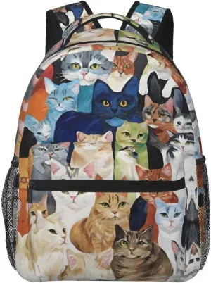 Polyester Daypack Backpack for Trekking Picnic Walking Cycling - Large Capacity Anti-Theft Multipurpose Shoulder Bag, Cats Animal Art Casual Daypack
