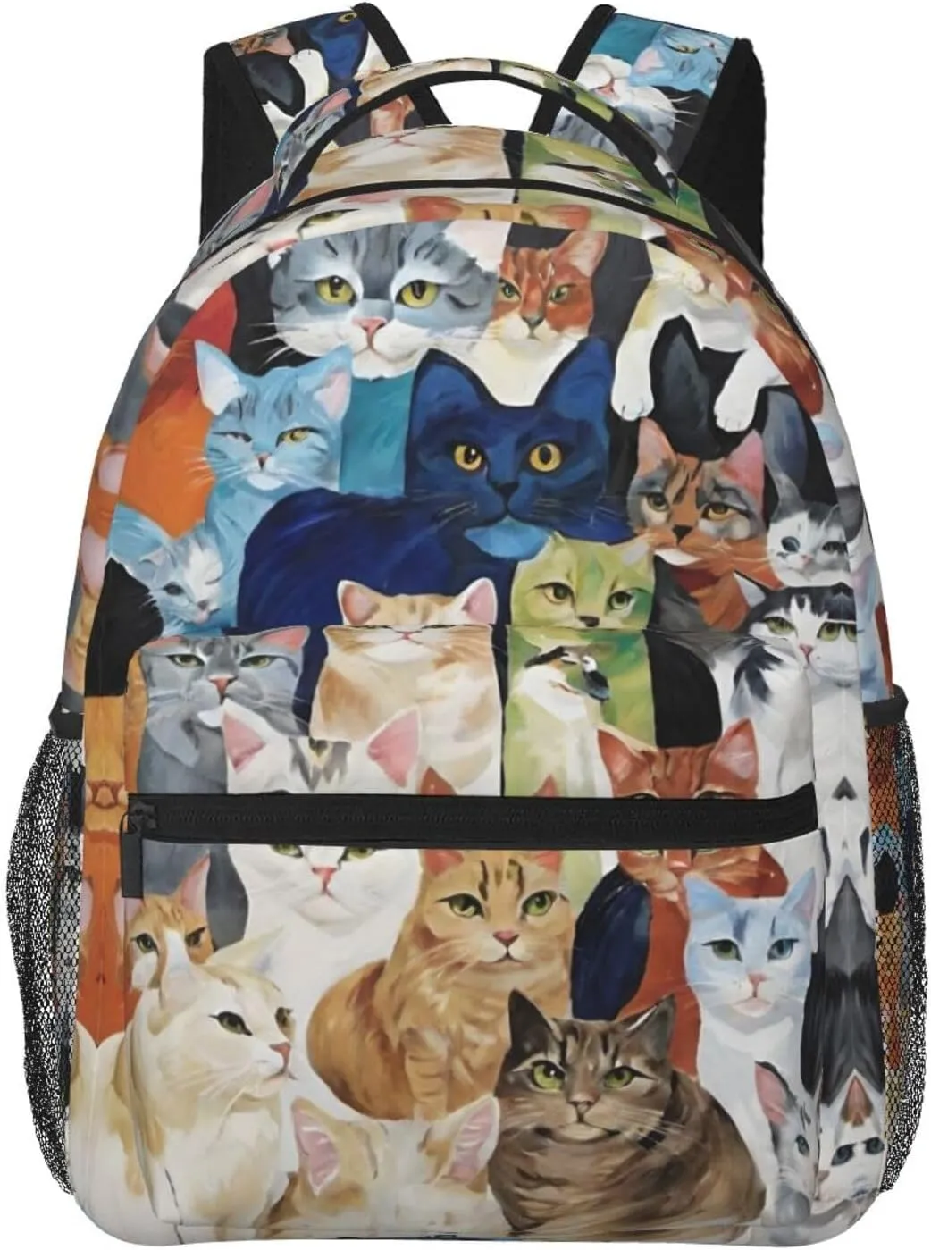 Polyester Daypack Backpack for Trekking Picnic Walking Cycling - Large Capacity Anti-Theft Multipurpose Shoulder Bag, Cats Animal Art Casual Daypack