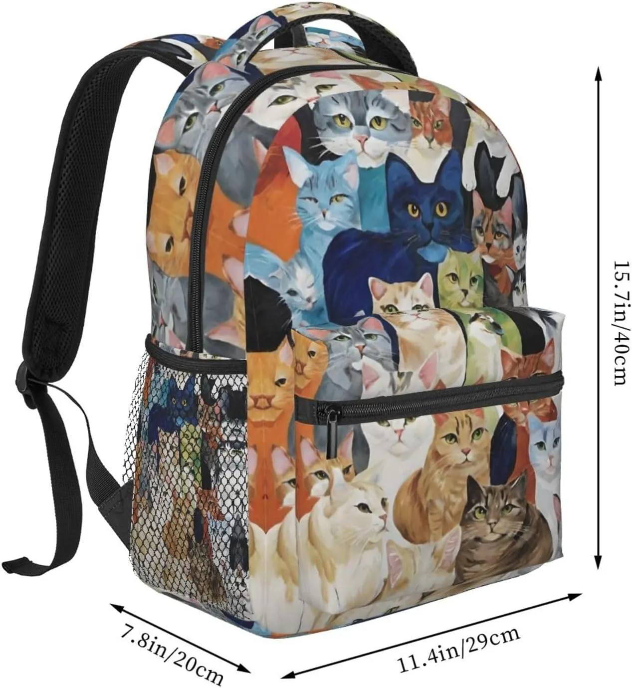 Polyester Daypack Backpack for Trekking Picnic Walking Cycling - Large Capacity Anti-Theft Multipurpose Shoulder Bag, Cats Animal Art Casual Daypack