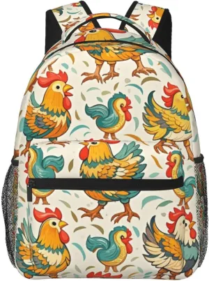 Polyester Daypack Backpack for Trekking Picnic Walking Cycling - Large Capacity Anti-Theft Multipurpose Shoulder Bag, Rooster Chicken Breeds Art Casual Daypack