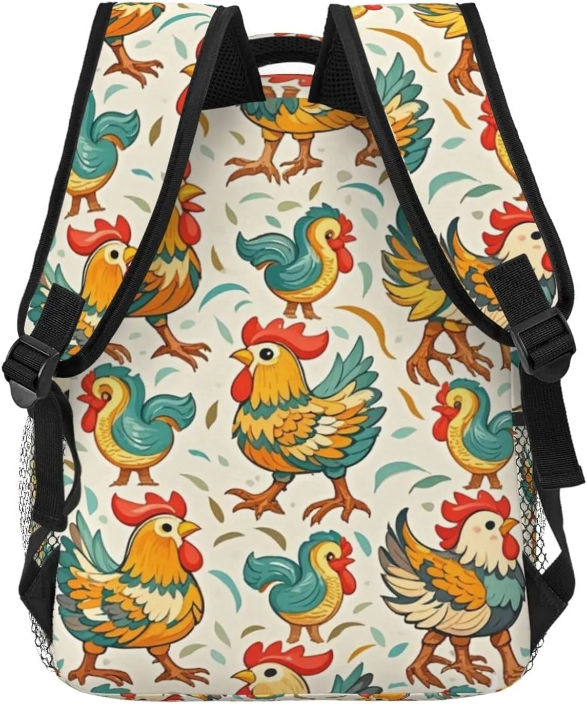 Polyester Daypack Backpack for Trekking Picnic Walking Cycling - Large Capacity Anti-Theft Multipurpose Shoulder Bag, Rooster Chicken Breeds Art Casual Daypack