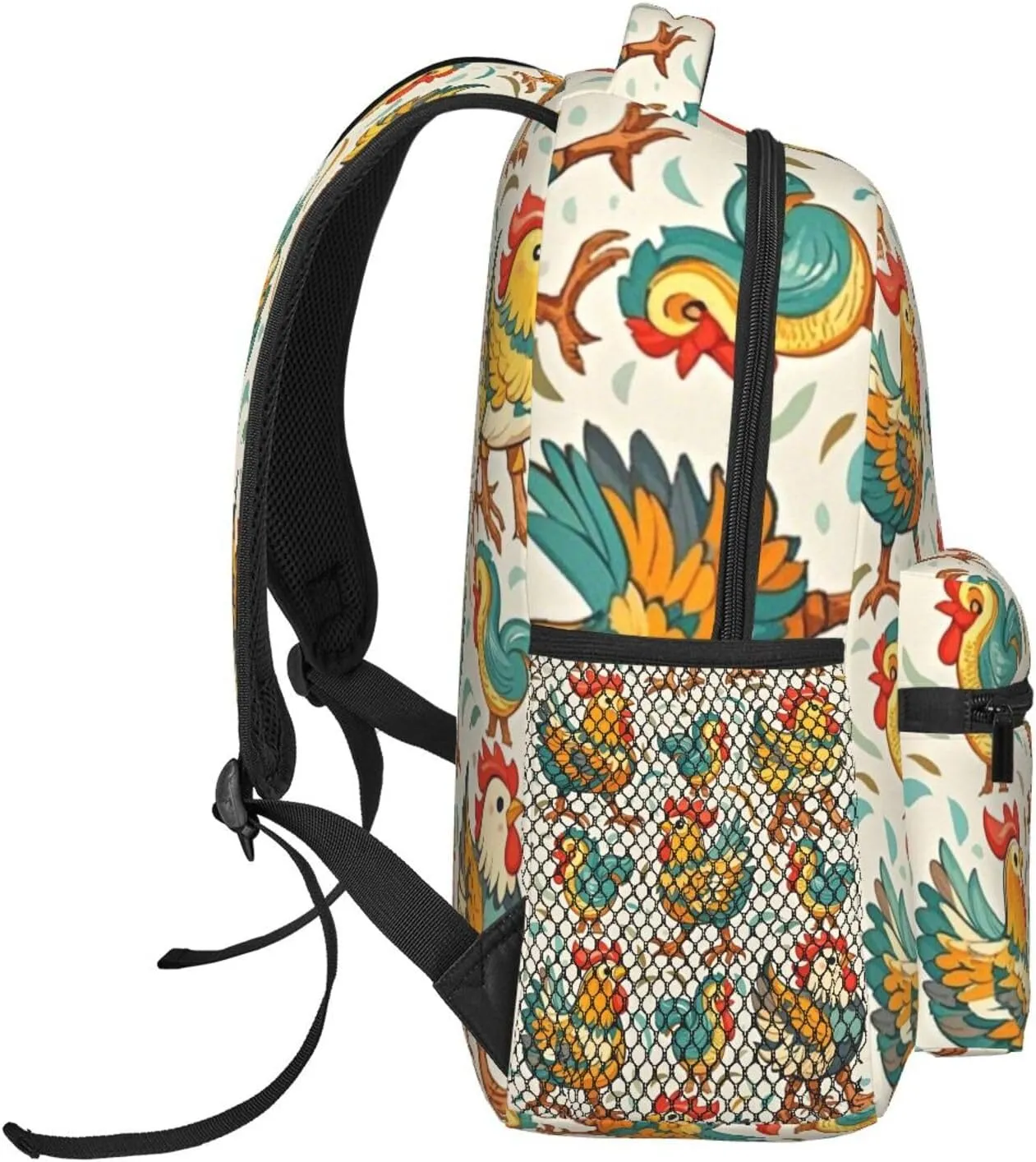 Polyester Daypack Backpack for Trekking Picnic Walking Cycling - Large Capacity Anti-Theft Multipurpose Shoulder Bag, Rooster Chicken Breeds Art Casual Daypack
