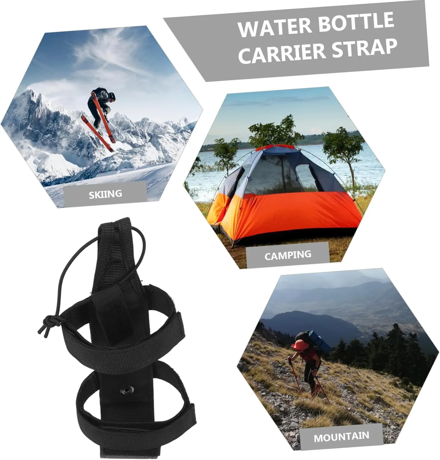 POPETPOP Protective Cover Bottle Water Sleeve Pouch Outdoor Supplies Strap Camping Supplies Nylon Black