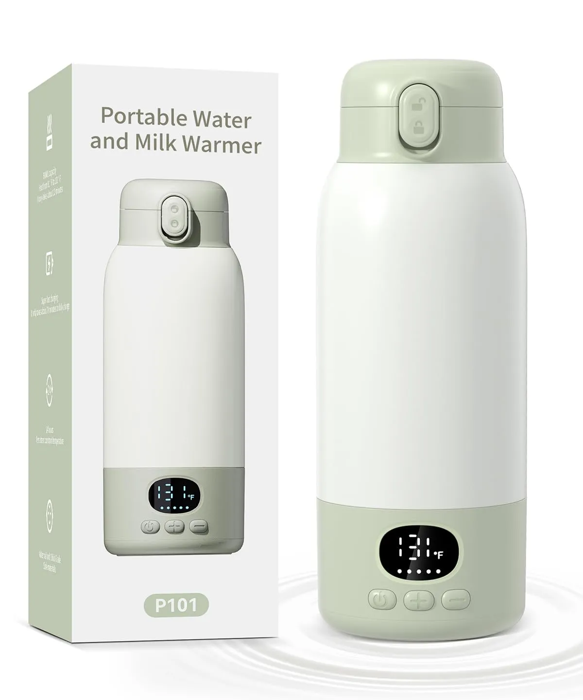Portable Bottle Warmer for Travel,Milk Warmer for Baby Breastmilk with Fast Heating & Precise Temp Control, Bottle Warmer for Car, Outdoors, 17 Ounces Large Capacity,Green
