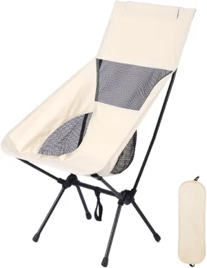 Portable Camping Chair Outdoor Folding Chair Breathable Mesh Portable Lightweight Heavy Duty Camping Backpacking Beach Picnic Fishing Collapsible Stool Seat Beige