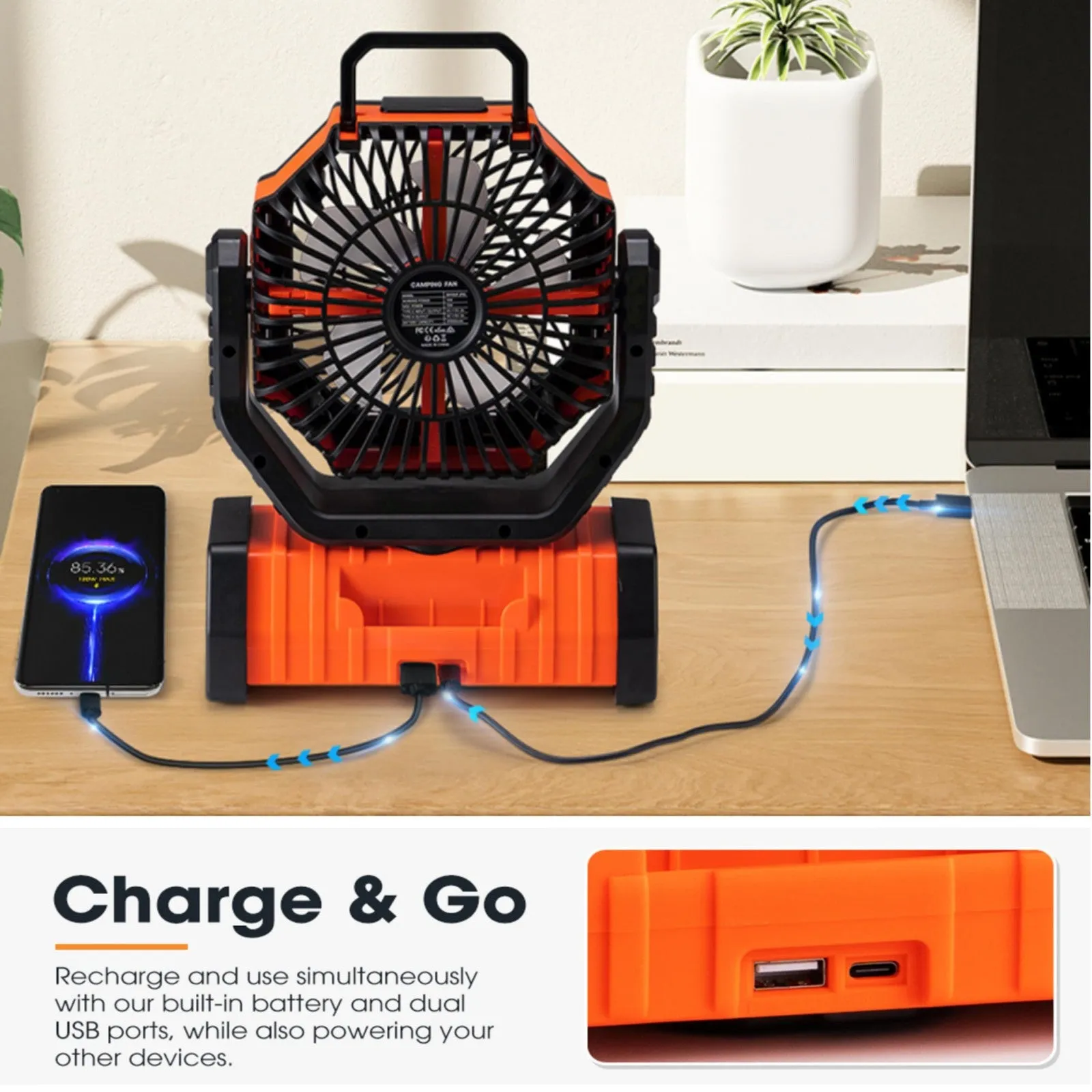 Portable Camping Fan with LED Lantern Light 20000mAh