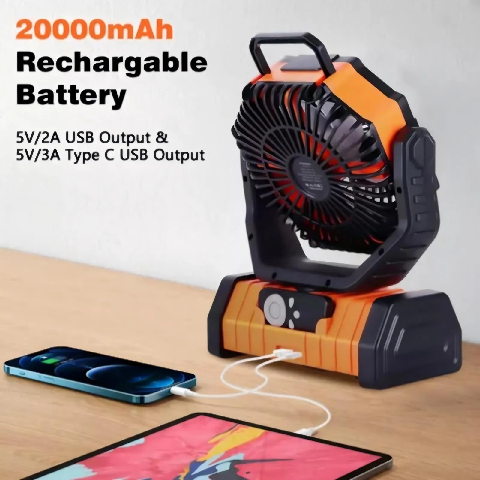 Portable Camping Fan with LED Lantern Light 20000mAh