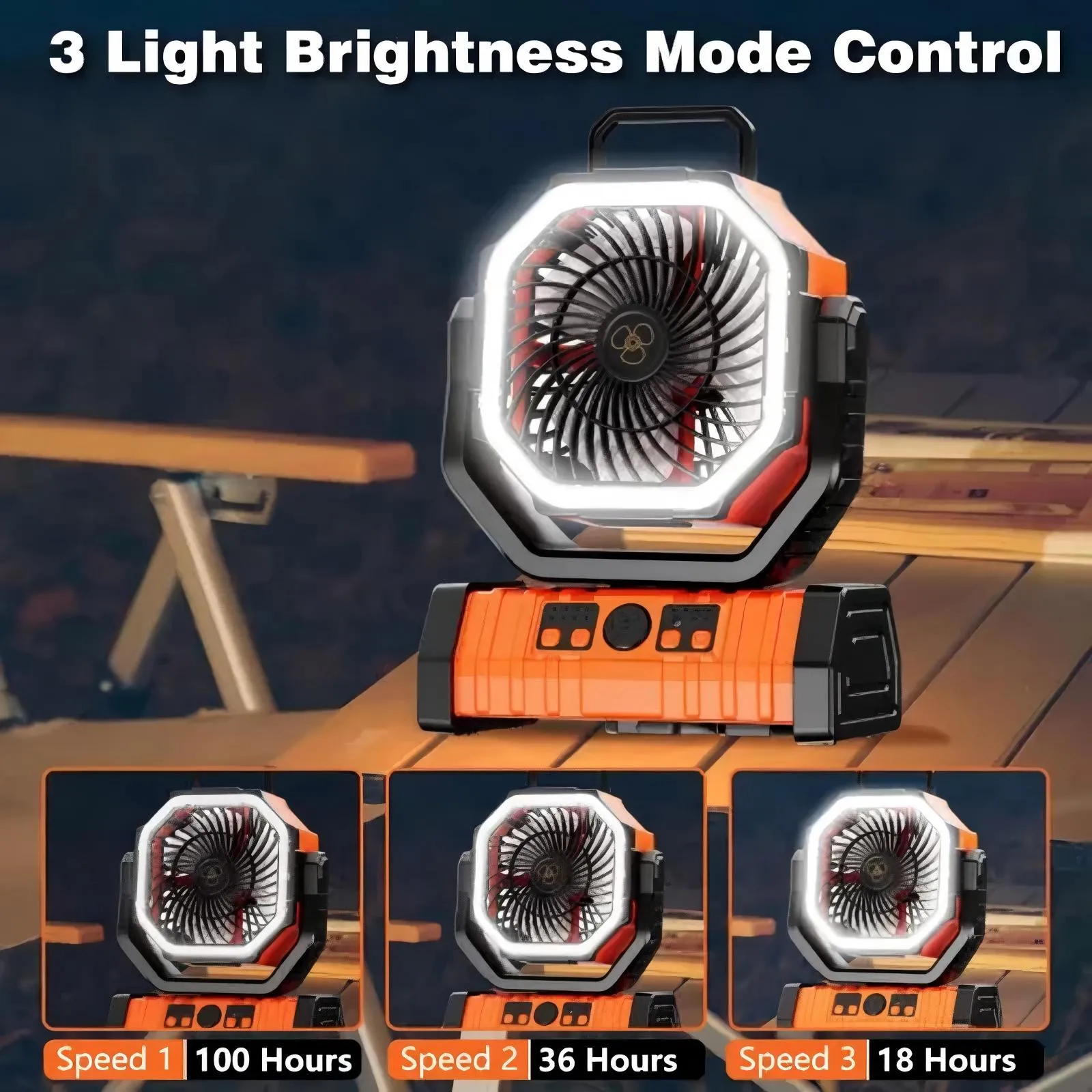 Portable Camping Fan with LED Lantern Light 20000mAh