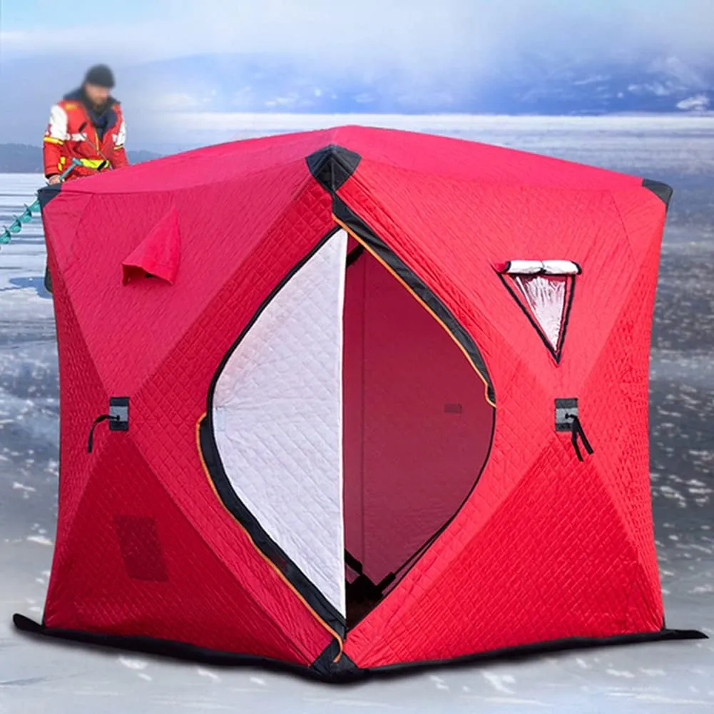 Portable Ice Fishing Shelter 3-4 People Quick-Open Winter Camping Tent Waterproof Windproof Outdoor Cotton Warm Ice Fishing Tent