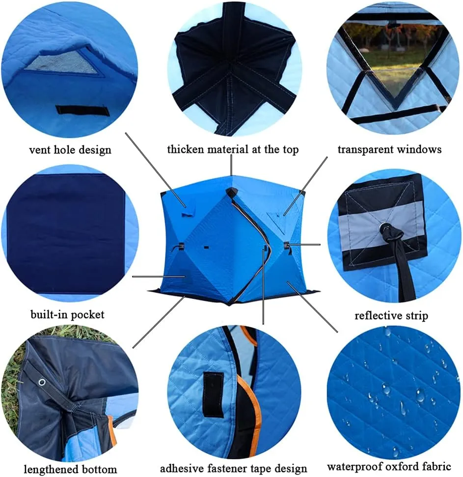 Portable Ice Fishing Shelter 3-4 People Quick-Open Winter Camping Tent Waterproof Windproof Outdoor Cotton Warm Ice Fishing Tent
