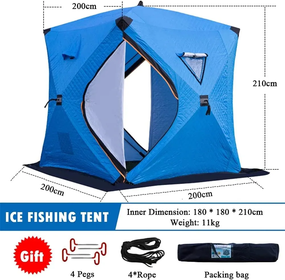 Portable Ice Fishing Shelter 3-4 People Quick-Open Winter Camping Tent Waterproof Windproof Outdoor Cotton Warm Ice Fishing Tent