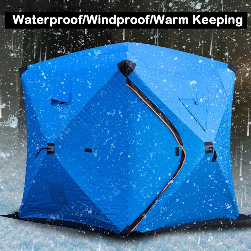 Portable Ice Fishing Shelter 3-4 People Quick-Open Winter Camping Tent Waterproof Windproof Outdoor Cotton Warm Ice Fishing Tent