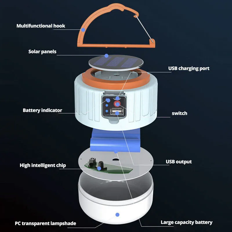 Portable LED Solar Camping Light Lantern Outdoor Tent Lamp USB Rechargeable AU