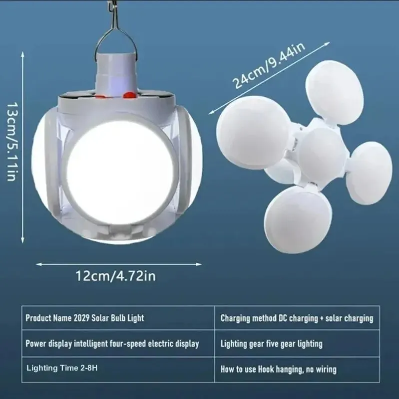 Portable Solar Camping Lantern USB Rechargeable Outdoor Tent Lamp Folding LED Football Bulbs With Hanging Hook