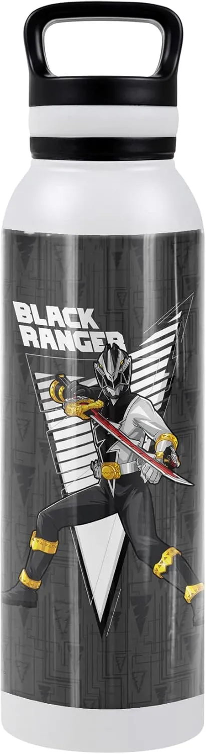 Power Rangers: Dino Fury OFFICIAL Black Ranger Character 24 oz Insulated Canteen Water Bottle, Leak Resistant, Vacuum Insulated Stainless Steel with Loop Cap