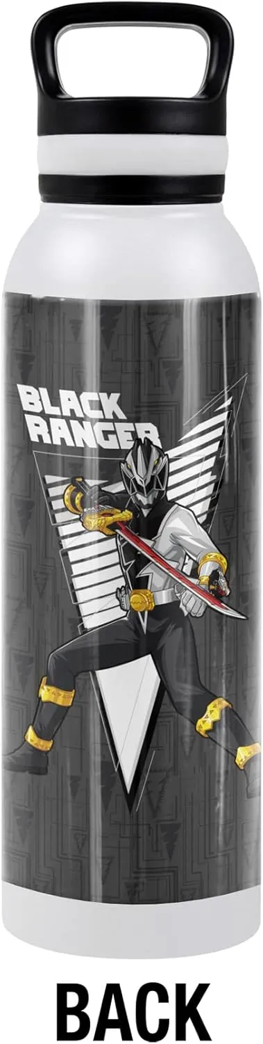Power Rangers: Dino Fury OFFICIAL Black Ranger Character 24 oz Insulated Canteen Water Bottle, Leak Resistant, Vacuum Insulated Stainless Steel with Loop Cap