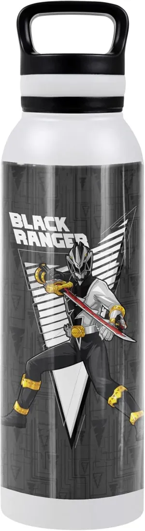 Power Rangers: Dino Fury OFFICIAL Black Ranger Character 24 oz Insulated Canteen Water Bottle, Leak Resistant, Vacuum Insulated Stainless Steel with Loop Cap