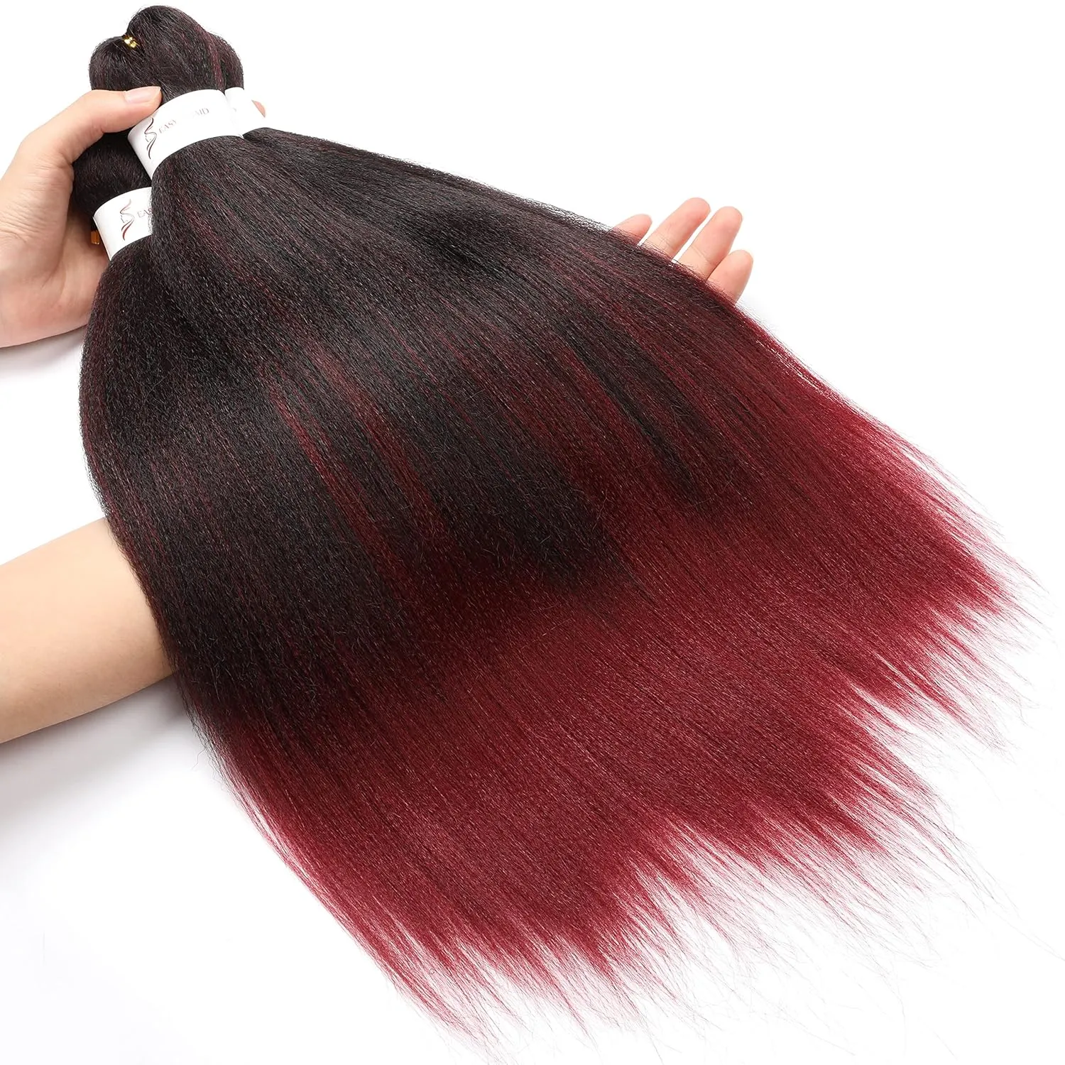 Pre-Stretched Braiding Hair Extension Ombre Black to Burgundy Professional Crochet Braiding Hair 26 Inch 8 Packs Hot Water Setting Perm Yaki Synthetic Hair For Twist Braids (26inch,#1B/Bug)