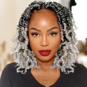 Pre-twisted Passion Twist Crochet Hair 10 Inch 8 Packs Crochet Passion Twist, Pre Looped Short Ombre Passion Twist Hair Crochet Twist Braids Bohemian Crochet Hair for Women Curly Ends T-Gray