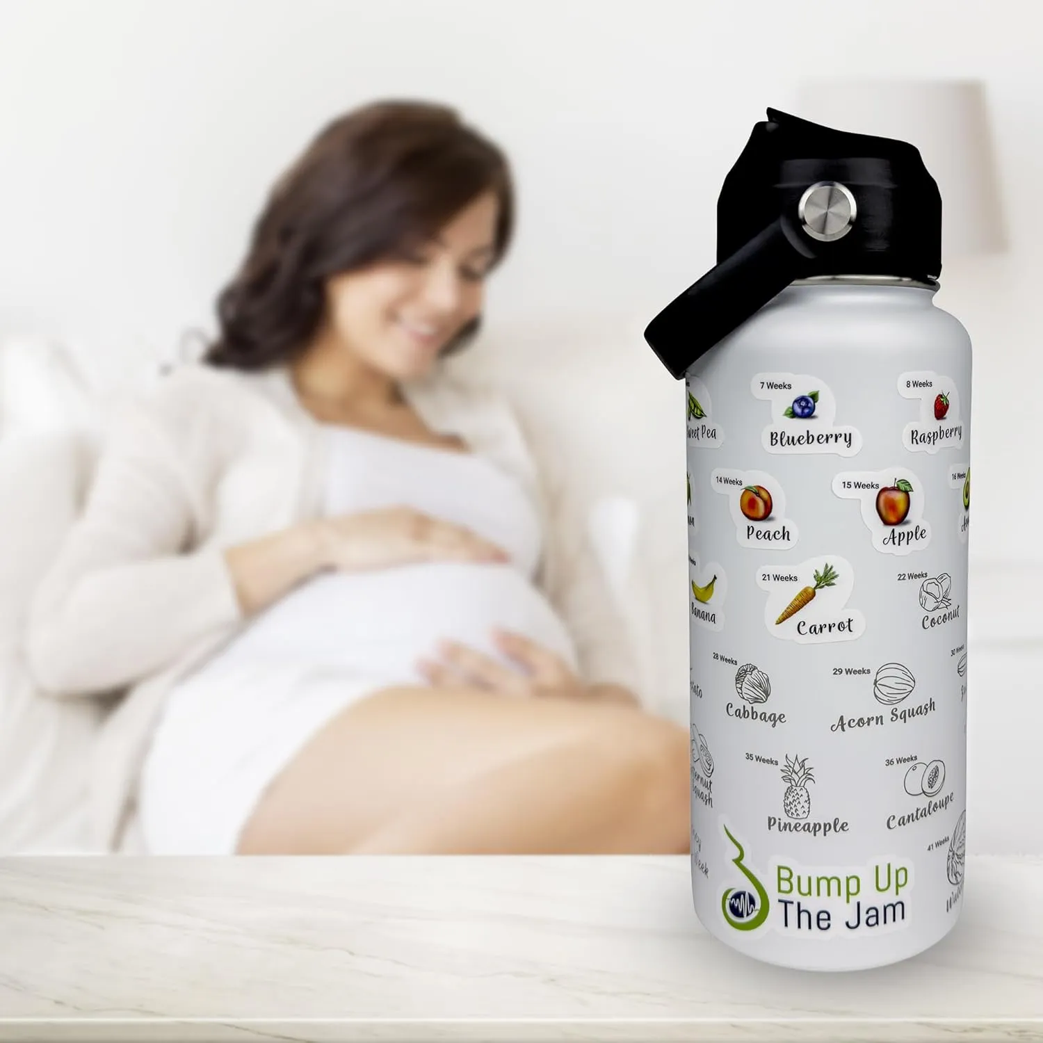 Pregnancy Water Bottle Tracker - 32 ounce Stainless Steel - Includes Weekly Pregnancy Tracker Stickers (Pale Mint)