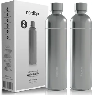Premium 33 oz Stainless Steel Bottle - Compatible with SodaStream and Aarke Soda Makers | No Expiration Date | Dishwasher Safe | Leak Proof | BPA-Free | 2-Pack