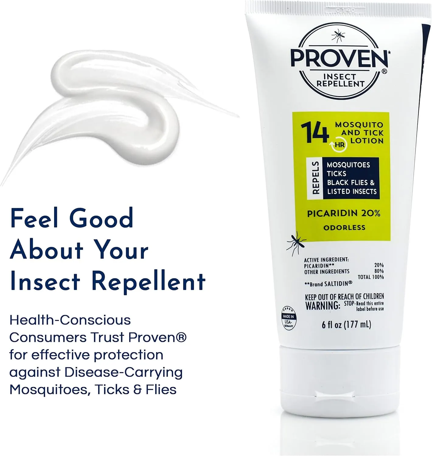 Proven Insect Repellent Lotion - Keep Mosquitoes, Ticks and Flies Off, DEET Alternative Repellent, Up to 14-Hour Protection, Great for Outdoor Camping and Hiking, 6 oz, Odorless Lotion, 2 Pack