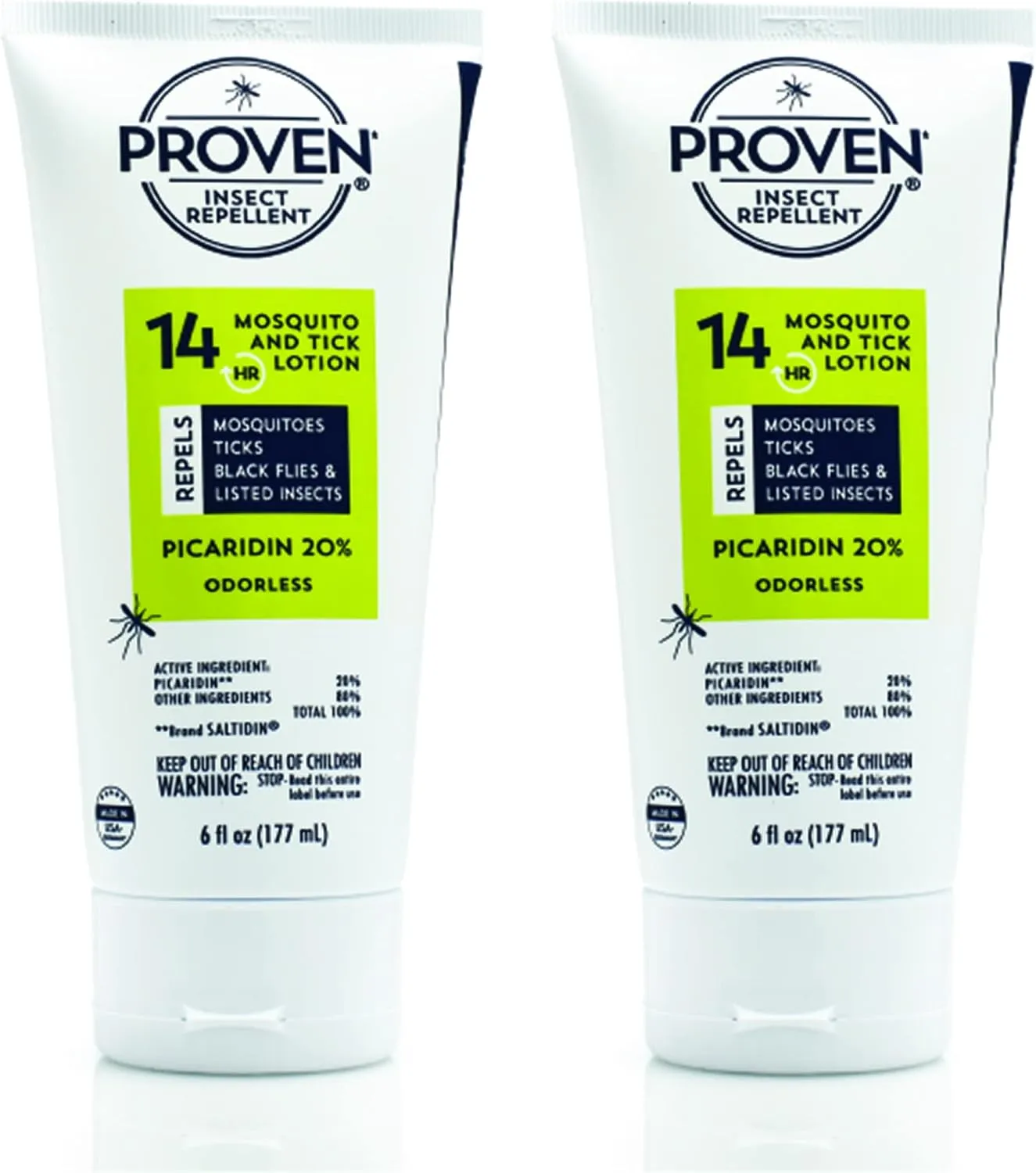 Proven Insect Repellent Lotion - Keep Mosquitoes, Ticks and Flies Off, DEET Alternative Repellent, Up to 14-Hour Protection, Great for Outdoor Camping and Hiking, 6 oz, Odorless Lotion, 2 Pack
