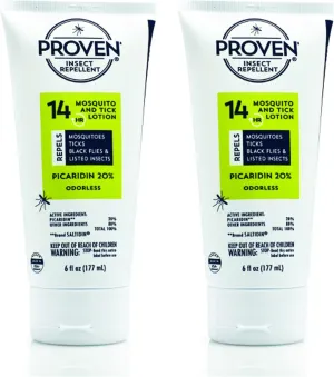 Proven Insect Repellent Lotion - Keep Mosquitoes, Ticks and Flies Off, DEET Alternative Repellent, Up to 14-Hour Protection, Great for Outdoor Camping and Hiking, 6 oz, Odorless Lotion, 2 Pack