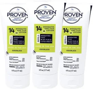 Proven Insect Repellent Lotion – Protects Against Mosquitoes, Ticks and Flies - 6 oz, Odorless 3-Pack3
