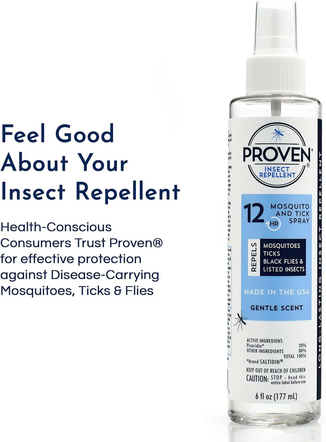 Proven Insect Repellent Spray, Keep Mosquitoes, Ticks and Flies Off, DEET Alternative Repellent, Up to 12-Hour Protection, Great for Camping or Hiking, 6 Ounce, Gentle Scent Spray