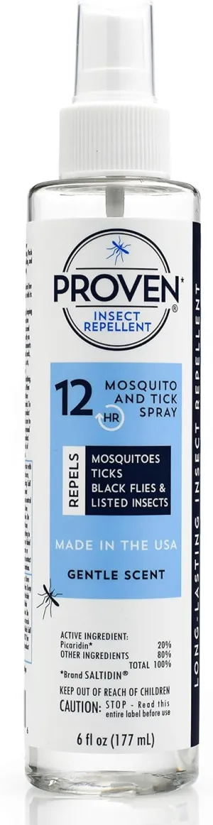 Proven Insect Repellent Spray, Keep Mosquitoes, Ticks and Flies Off, DEET Alternative Repellent, Up to 12-Hour Protection, Great for Camping or Hiking, 6 Ounce, Gentle Scent Spray