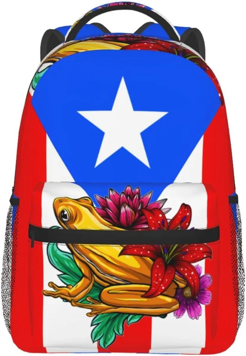 Puerto Rico Flag Backpack Adjustable Shoulder Strap Bookbag, Casual Daypack Lightweight Backpack for Adults