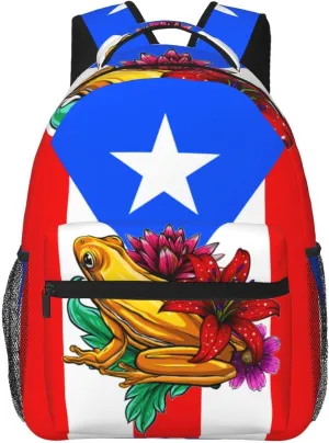 Puerto Rico Flag Backpack Adjustable Shoulder Strap Bookbag, Casual Daypack Lightweight Backpack for Adults